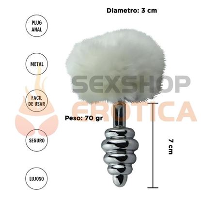 Plug anal Twist de Metal con cola de conejo blanca. Small.